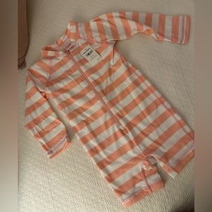 Hanna Andersson Girls Pink + White Striped Rash guard Rashguard